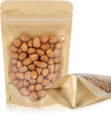 100 PCS Resealable Bags Stand Up Kraft Bags with Window Clear Front Pouches