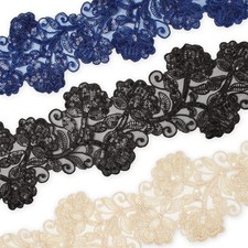 Lace Trim 4" Floral Lightweight Sheer Sequin Embroidered Corded Polyester Mesh