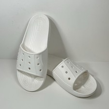 Crocs Baya Slide Slip On Sandals Mens 10 Womens 12 White Pool Comfort Spell Out