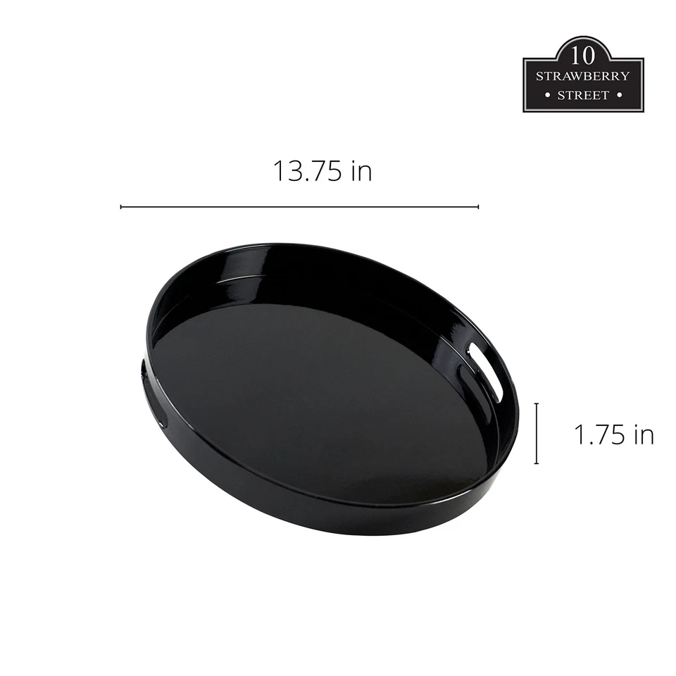 Bandeja para servir redonda de laca de 13,5" con asas, negra Foto 3 de 3