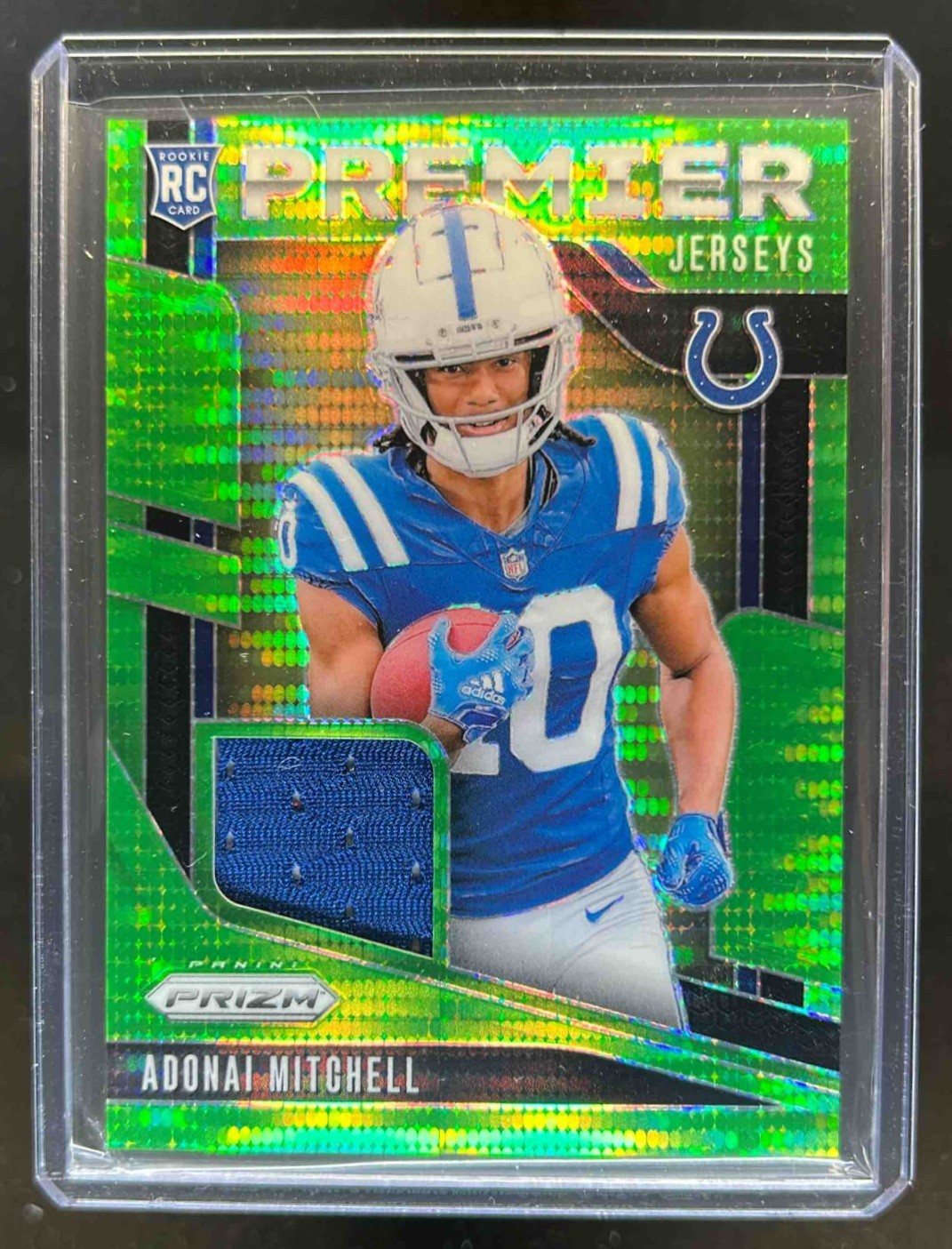 2024 Prizm Adonai Mitchell Premier Jerseys RC Neon Green Pulsar #PJ-AML