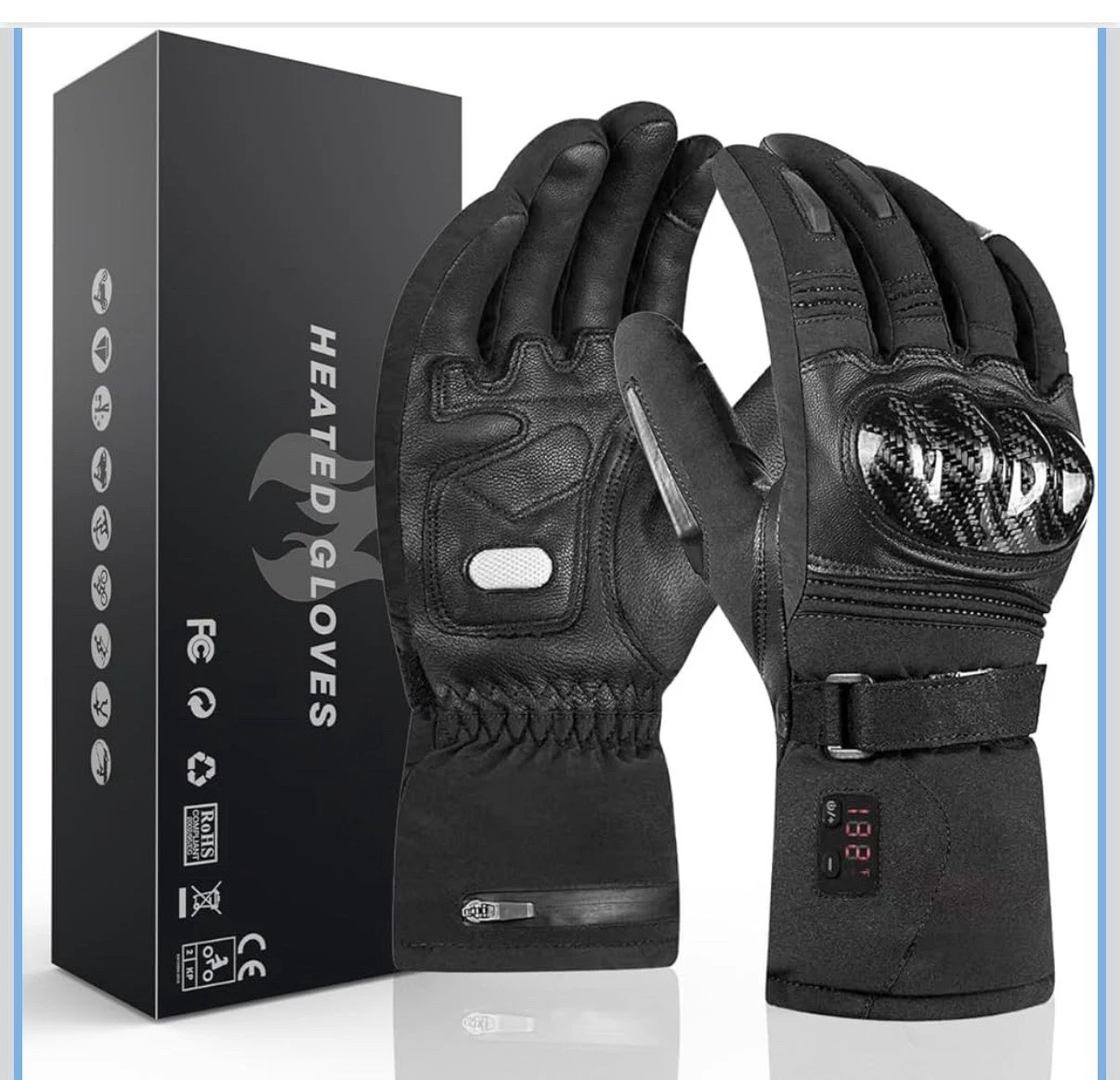 Heated Motorcycle Gloves for Men Women, 5V 5000mAh Rechargeable Battery, XXL