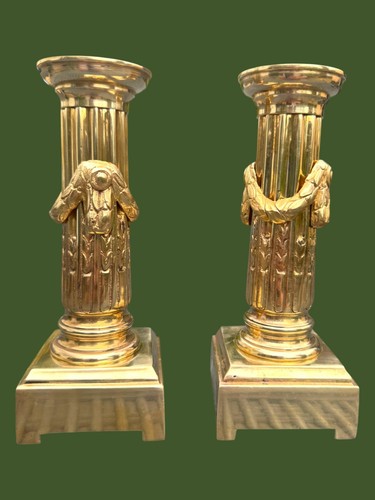 Solid Columns Pair of Vintage French Neoclassical Solid Forged Brass Column ...