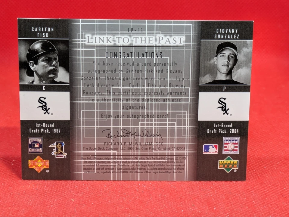 2004 SP Prospects CARLTON FISK GIO GONZALEZ 遥控链接到过去的双签名 15/50 — 第 2/2 张图片