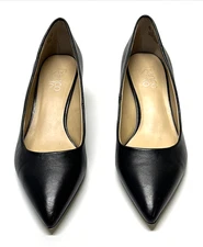 Franco Sarto Black Slip On Block Heels Women's 7M Leather Pointed Toe Business