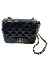 Chanel Square Classic Single Flap Bag Quilted Patent Mini Black