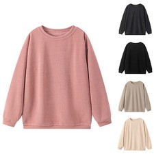 Ladies Casual Long Sleeve Pullover Solid Color Loose Sweatshirt for Women