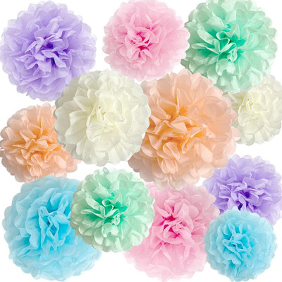 Pastel Tissue Paper Pom Poms Colorful Birthday Party Decorations | Rainbow Ice C