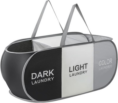 Collapsible Laundry Basket Durable Pop Up Hamper with 2 Compartments for Sort