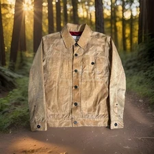 C.C. FILSON Short Lined Cruiser Tan S Waxed Canvas Flannel Lining Made In USA