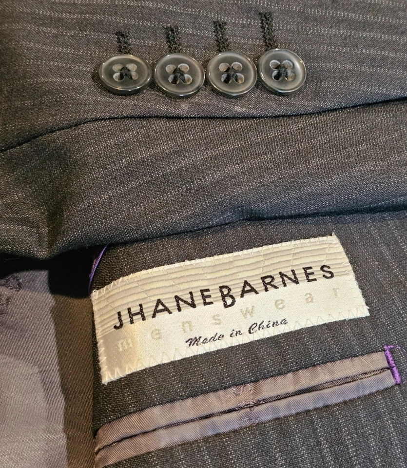 Chaqueta Blazer JHANE BARNES 100% Lana Doble Ventilación Cosida Solapa Gris Rayas 38L Foto 2 de 4