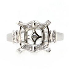 925 Sterling Silver Semi Mount Ring Setting Cushion 12x12mm Four Prong Set Ring