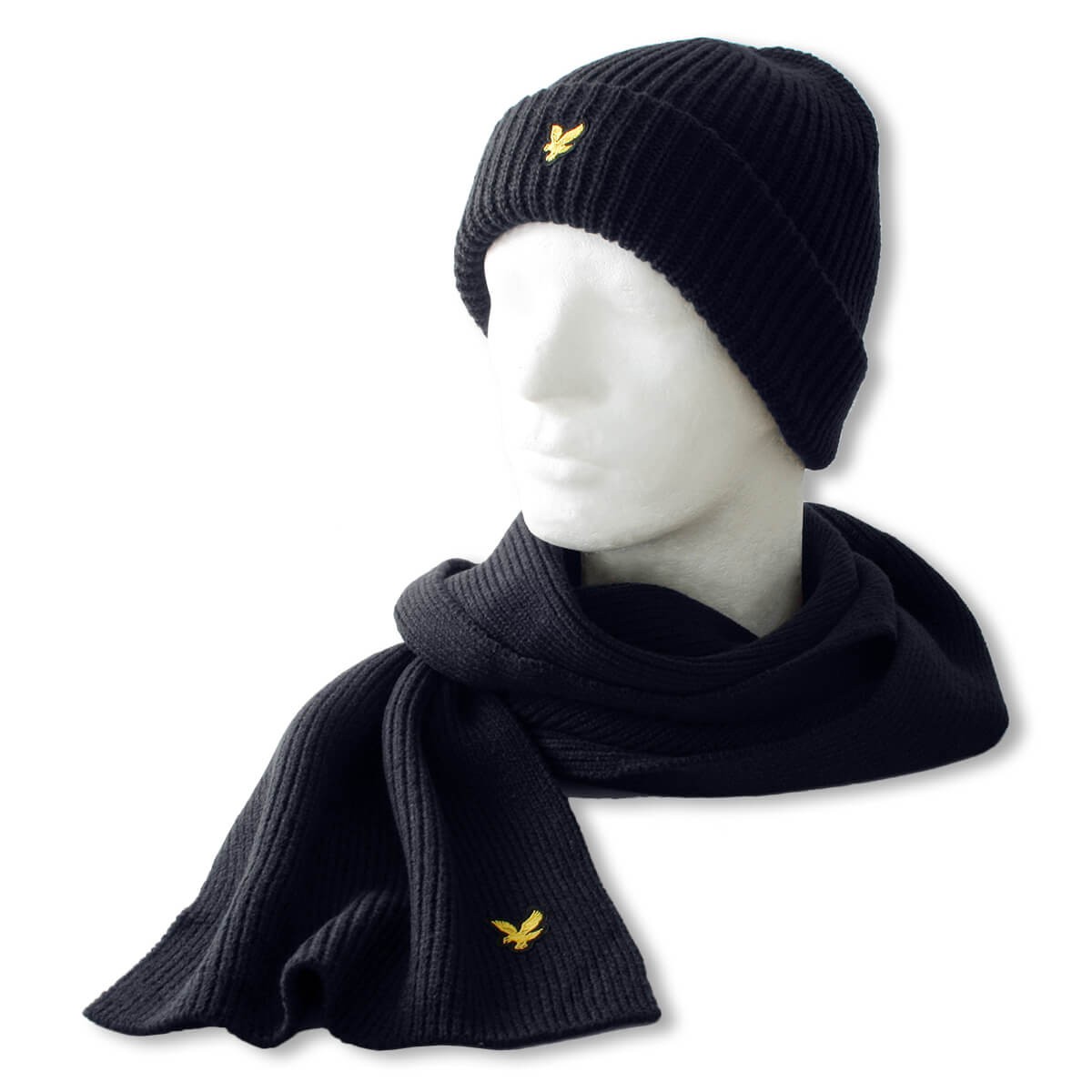 Lyle & Scott Mens Cable Beanie & Scarf Set - Dark Navy - One Size