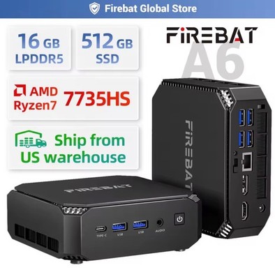 Firebat A6 Mini PC AMD R7 7735HS 8-core 16-thread Computer 16GB