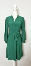 NY Collection Womens Knee Length Dress Size M Green V Neck Tie Balloon Sleeves