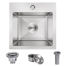 15 x inch Drop in Bar Sink, Small Topmount Kitchen Single Bowl 18 Gauge