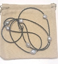 Cultured Freshwater Pearl  Black Spinel Rhodium Over Sterling Necklace 35" JTV