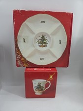 5 Pieces- NIKKO Christmas Divided HORS d'OEUVRE Platter 13” Mugs (4 Set)