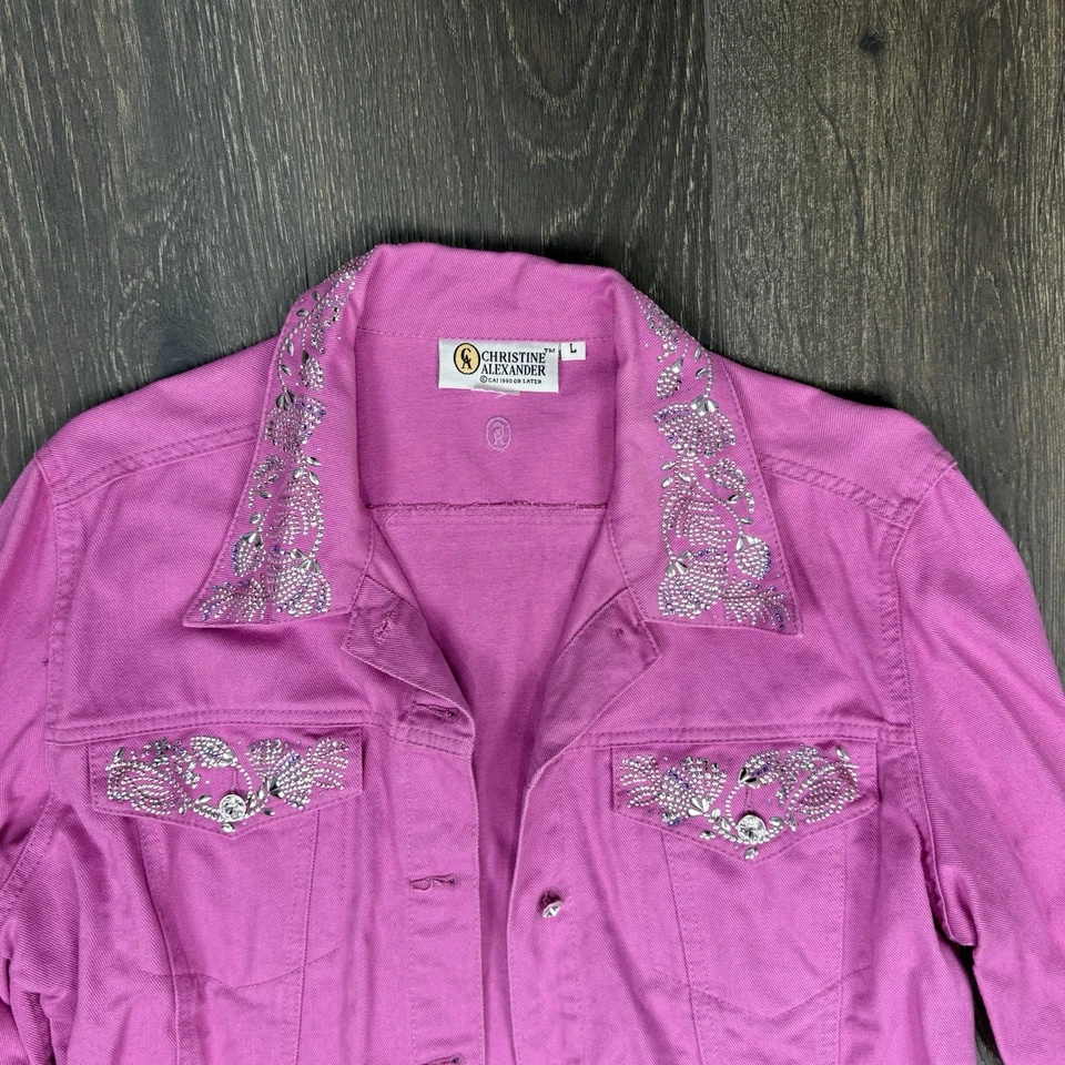 Christine Alexander розовый джинсовой ткани куртка украшенный блестящий Western блеск размер L - Изображение 2 из 4