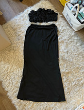 SHEIN Black 2 Piece Strapless Ruffle Top & Maxi Skirt Set Size XL MATERNITY