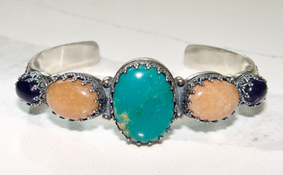 Carolyn Pollack Relios Sterling Silver Turquoise Quartz Amethyst Cuff Bracelet