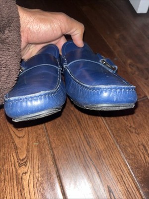 SALVATORE FERRAGAMO Blue Leather “Grand Prix” Driving Mocs  display picture 2