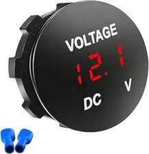 12V DC Waterproof Voltage Meter with LED Digital Display, Round Pan Color: Red