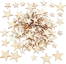 100 PCS Unfinished Wooden Stars Ornament, Wooden Star Cutouts, Assorted Sizes Un