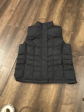 LL Bean DownTek Puffer Vest Women s Large Snap Front Quilted 295972 Black Goose