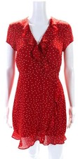 Bardot Womens Red Polka Dot Ruffle Tie Back Sleeveless Shift Dress Size 6/S