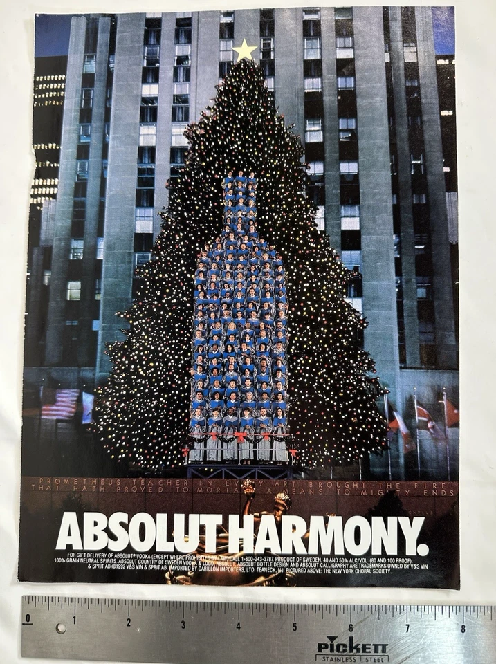 VTG 1992 Absolut Vodka Harmony Rockefeller Center Christmas New York  Print AD - Image 3 of 3
