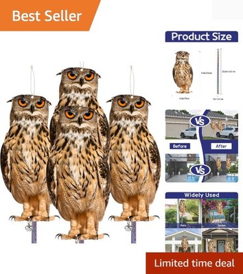 Outdoor Owl Decor Bundle: 4PCS Scare Owls with Reflective Tape - Weatherproof