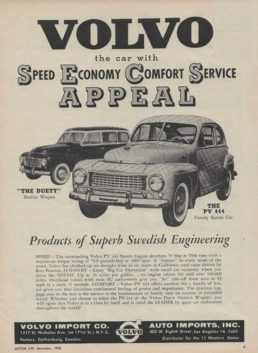 1957 Volvo Ad Duett Station Wagon Magazine Advertisement PV 444 Sports Car 57