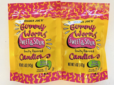 2 Pack Trader Joe's Sweet & Sour Gummy Worms Candies 5 oz ea Gummies High Fiber