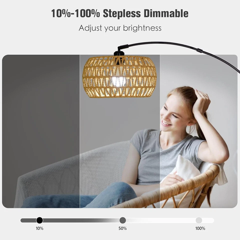 Lámpara de Pie Arco RGB con 3 Temperaturas de Color, Lámpara de Pie Boho de Ratán Regulable Foto 3 de 4