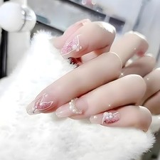 Medium Coffin Press on Nails Nude Pink Ombre Cat Eye Fake Nails Fish Coffin-9a