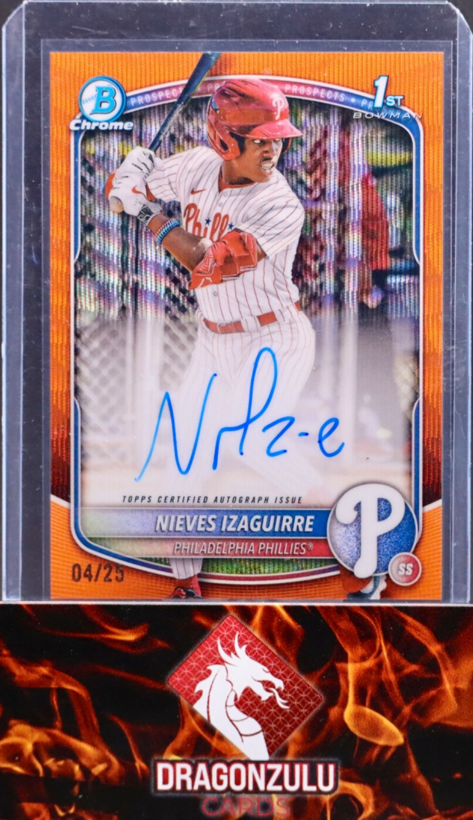 2025 Bowman Chrome Nieves Izaguirre Orange Wave Auto /25 1st Bowman