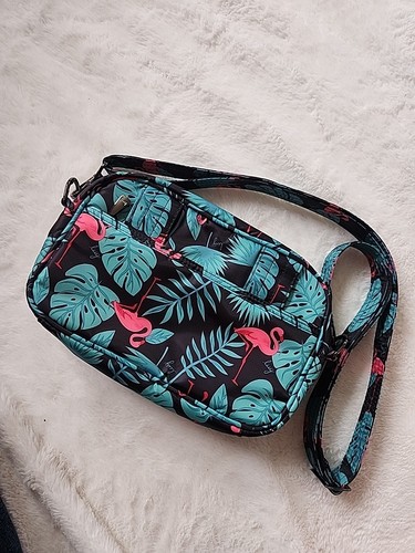 LUG Convertible RFID Crossbody Bag Scoop Black Pink Flamingo-Tropical - Picture 2 of 3