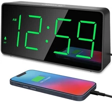 Peakeep Digital Clock Alarm Clock for Bedrooms with USB Charger Port - Green