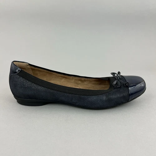 Scarpe eleganti Clarks blu navy pelle vernice slip on ballerine fiocco piatto taglia UK7