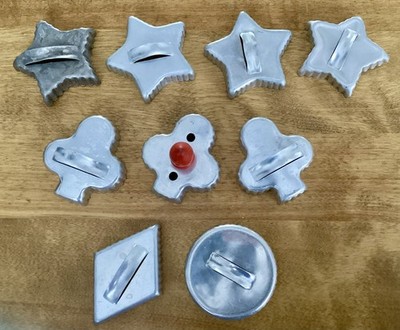 9 VTG Aluminum Cookie Cutters, Crimped Edge, Stars, Clubs, Diamond, Circle