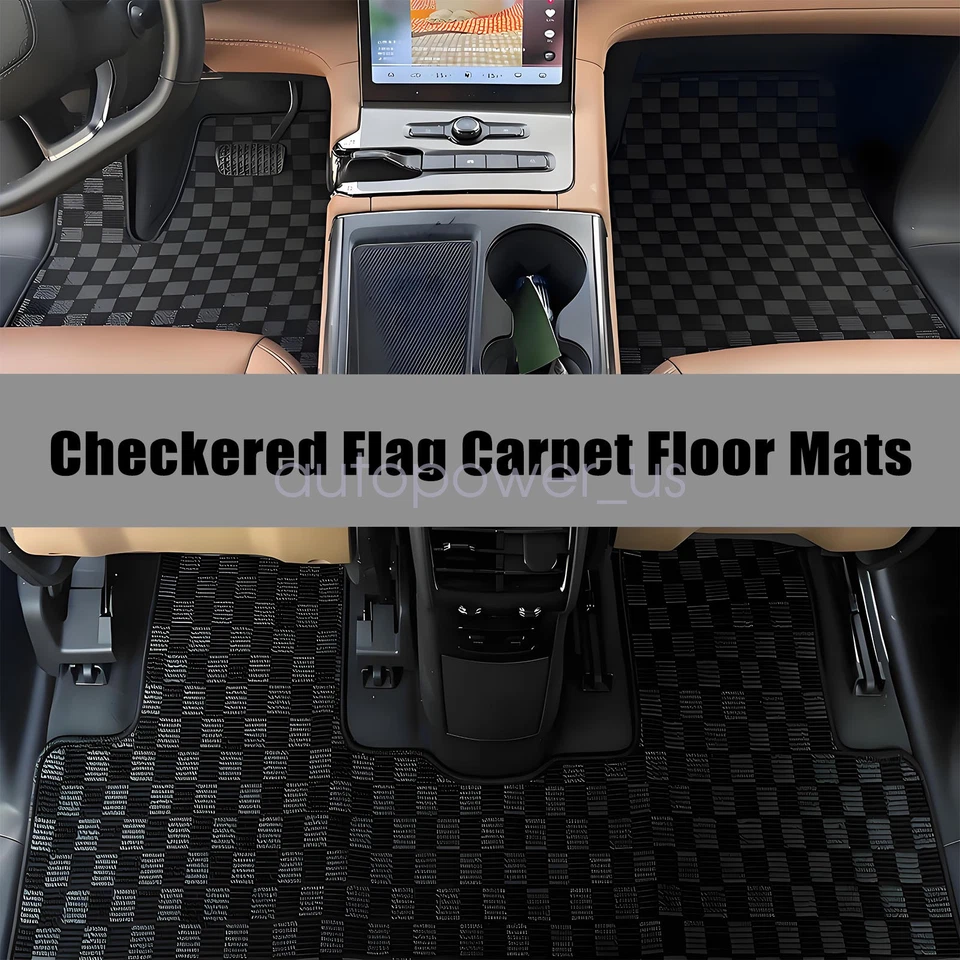 Fits 1997 1998 1999 2000-2006 Porsche 911 996 Checkered Flag Carpet Floor Mats - Image 3 of 4