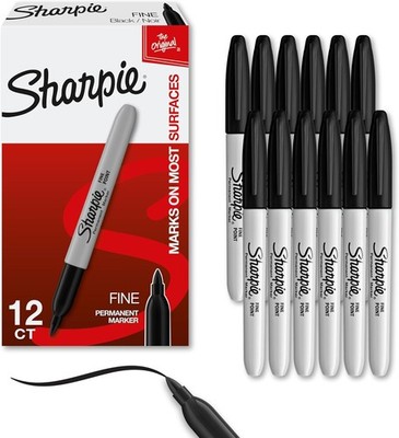 Versatile 12 Pack Black Fine Tip Permanent Markers - Ideal for All Surfaces