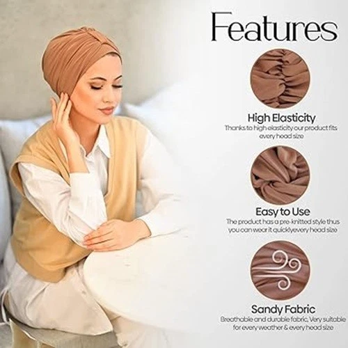 Gorro de quimioterapia para mujer - gorro turbante caramelo suave y gorra de hiyab instantánea Foto 4 de 4