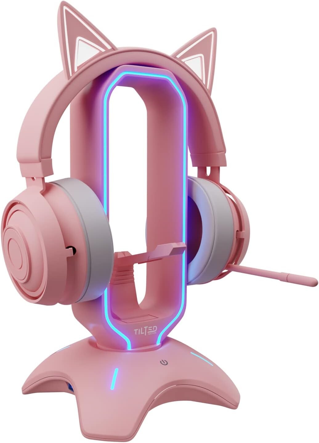 RGB Gaming Headset Stand - Pink with Mouse Bungee & USB Hub-image