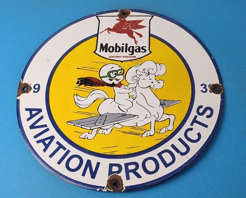 Vintage Mobil Sign - Pegasus Mobilgas Casper Gas Oil Pump Service Porcelain Sign