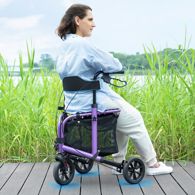 Foldable Lightweigh Rollator Walker with Seat Backrest & 3 x Wheels for Seniors