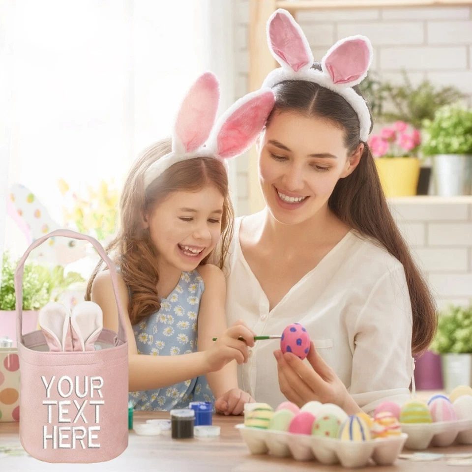 1 pieza Bolso de Oreja de Conejo de Pascua de Lona Bordada Personalizado con Nombre/Texto Foto 3 de 4