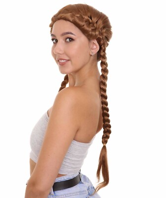 Wicked Ladies Heroine Long Fishtail Plait With Fringe Wig – Langer Zopf Mit Pony, Braun, Für Kostüme & Fancy Dress