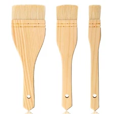 Flat Hake Paint Brushes 3 PCS Wide Brushes for Watercolor Ceramic Pottery Art